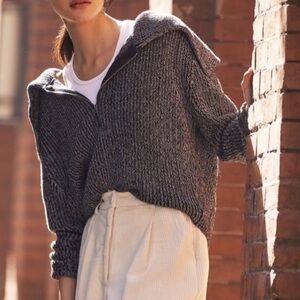 ANTHROPOLOGIE VARLEY Elise Half Zip 100% cotton sweater ‘true knit’ black medium